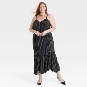 Ava & Viv Print Midi Dress | Black | Size XXL